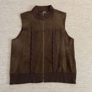 Faux Leather Vest Ribbed Original Designer Studio  Size L Cable Knit Sleeveless